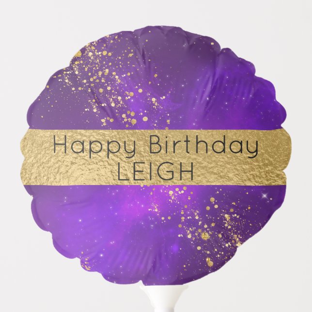 Gold Glitter and Purple Galaxy Birthday Balloon (Front)