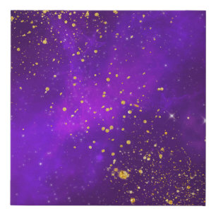 Gold Glitter and Purple Galaxy Faux Canvas Print