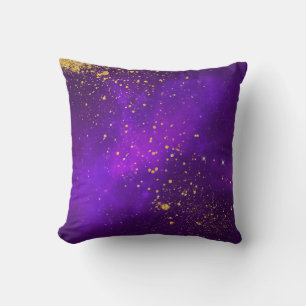 Gold Glitter and Purple Galaxy Throw Pillow