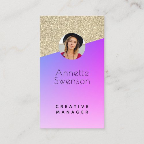 Gold glitter and purple pink gradient  business card