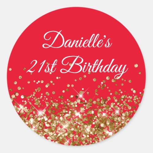 Gold Glitter and Red 21st Birthday Classic Round Sticker