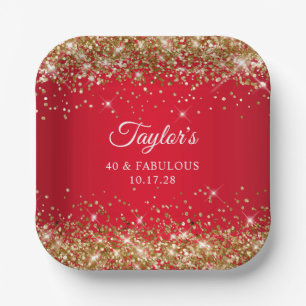 Gold Glitter and Red 40 & Fabulous Paper Plates