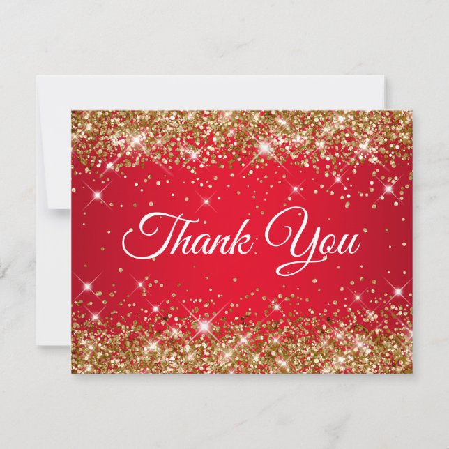 Gold Glitter and Red 40th Birthday Thank You Card (Front)