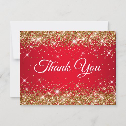 Gold Glitter and Red 40th Birthday Thank You Card