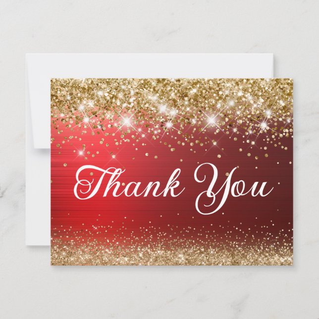 Gold Glitter and Red Foil 40th Birthday Thank You Card (Front)