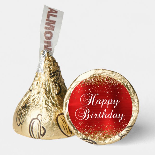 Gold Glitter and Red Foil Happy Birthday Hershey®'s Kisses® (Front)