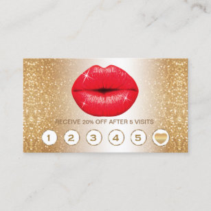 Gold Glitter and Red Lips Loyalty Cards