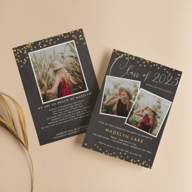 Gold Glitter and Script Vertical Photo Graduation Invitation (Creator Uploaded)