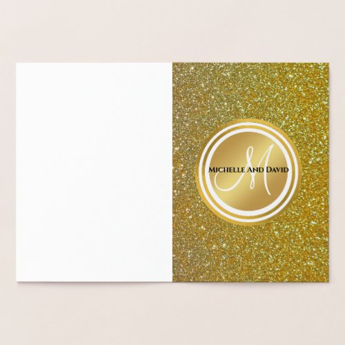 Gold Glitter and sparkle Black Monogram Newlywed Foil Card
