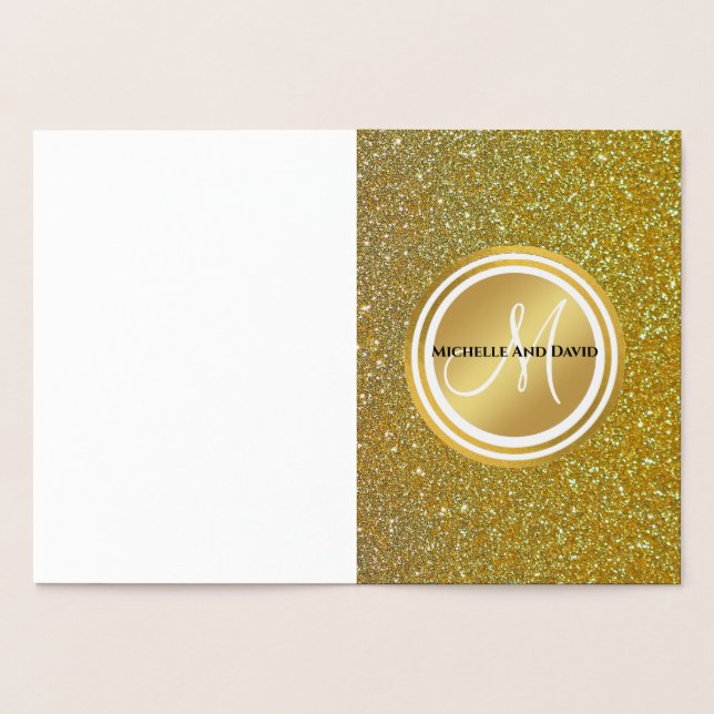 Gold Glitter and sparkle Black Monogram Newlywed Foil Card (Inside)