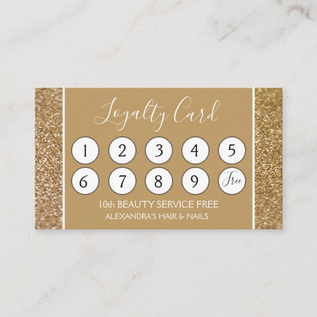 Gold Glitter and Sparkle Girly Loyalty Punch Card (Front)