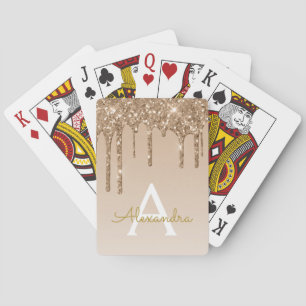 Gold Glitter and Sparkle Luxury Monogram Poker Cards