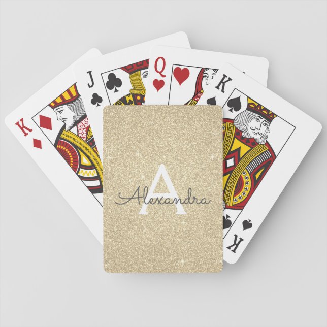 Gold Glitter and Sparkle Monogram Playing Cards (Back)
