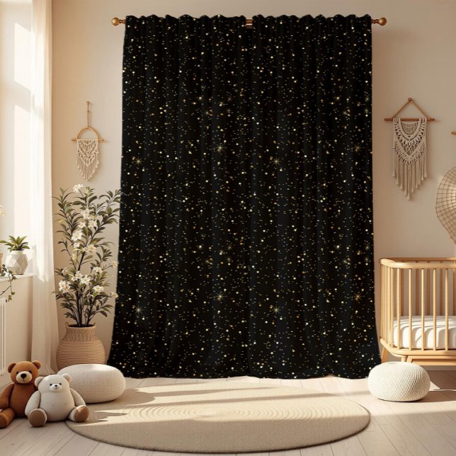 Gold glitter and sparkles on black sheer curtains (Creator Uploaded)