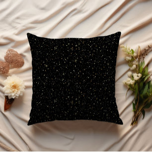 Gold glitter and sparkles on black throw pillow