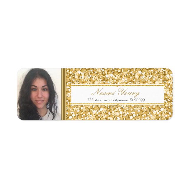 Gold Glitter And Stripe-Graduate Photo Label (Front)