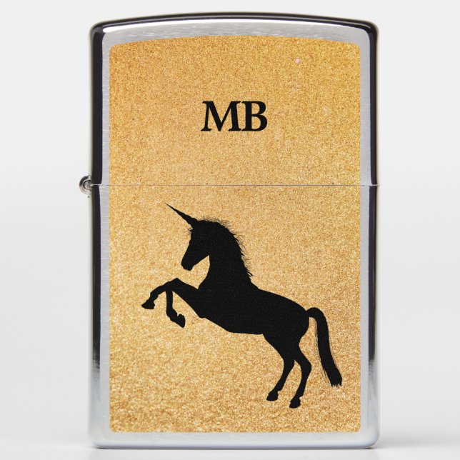 Gold Glitter And Unicorn Zippo Lighter (Front)