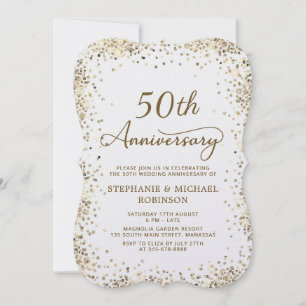 Gold Glitter and White 50th Wedding Anniversary Invitation
