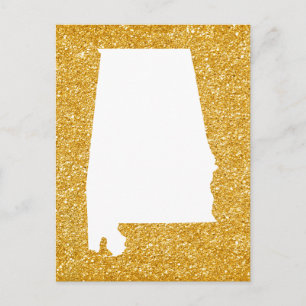 Gold Glitter and White Alabama Postcard