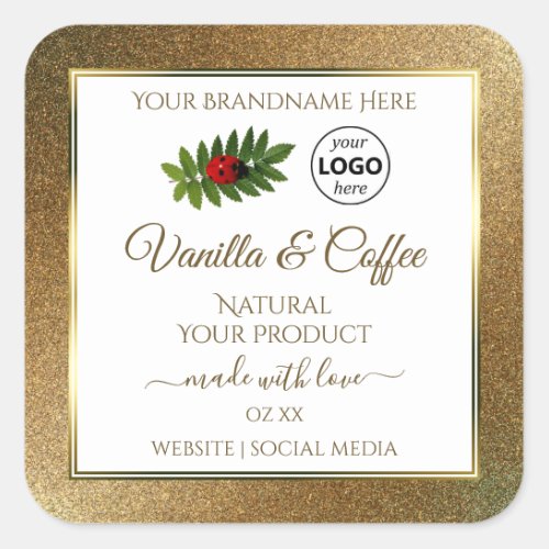 Gold Glitter and White Product Labels Ladybug Logo