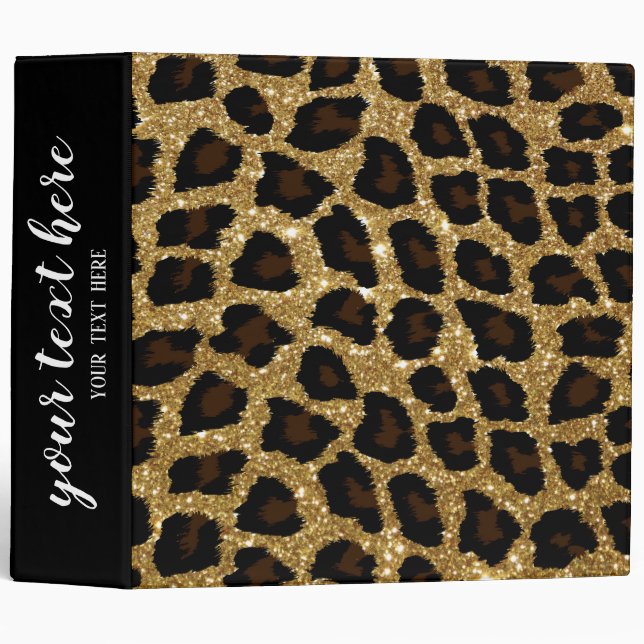 Gold Glitter Animal Print 3 Ring Binder (Front/Spine)