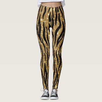 Gold Glitter Animal Print Leggings by graphicdesign at Zazzle