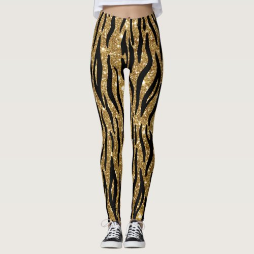 Gold Glitter Animal Print Leggings