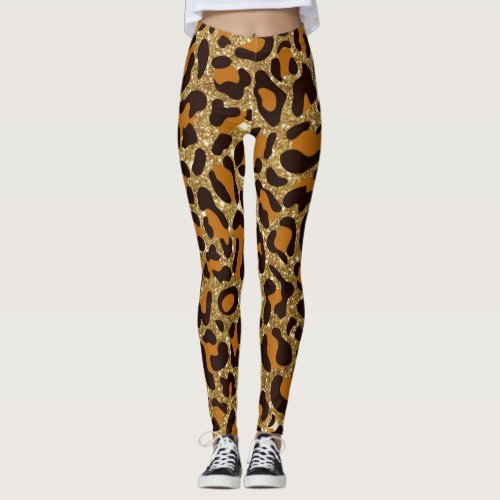 Gold Glitter Animal Print Leggings