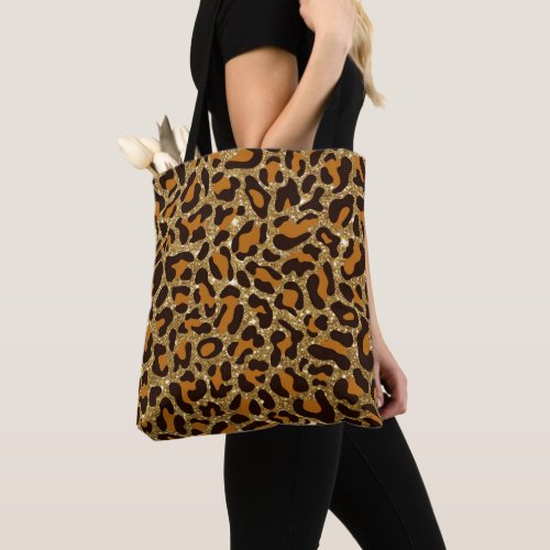 Gold Glitter Animal Print Tote Bag