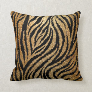 Gold Glitter Animal Zebra Tiger Print Girly Throw  Pillow