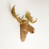 Gold Glitter Antlers on Tan Faux Moose Head (3/4)