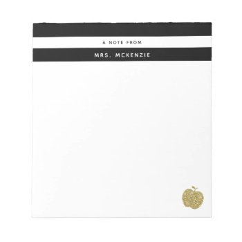 Gold Glitter Apple | Personalized Teacher Notepad by DearHenryDesign at Zazzle