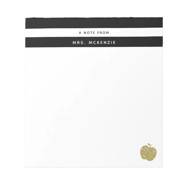 Gold Glitter Apple | Personalized Teacher Notepad | Zazzle