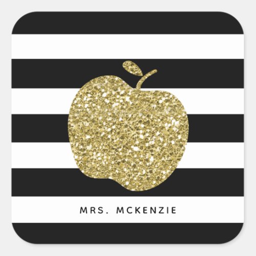 Gold Glitter Apple  Personalized Teacher Stickers