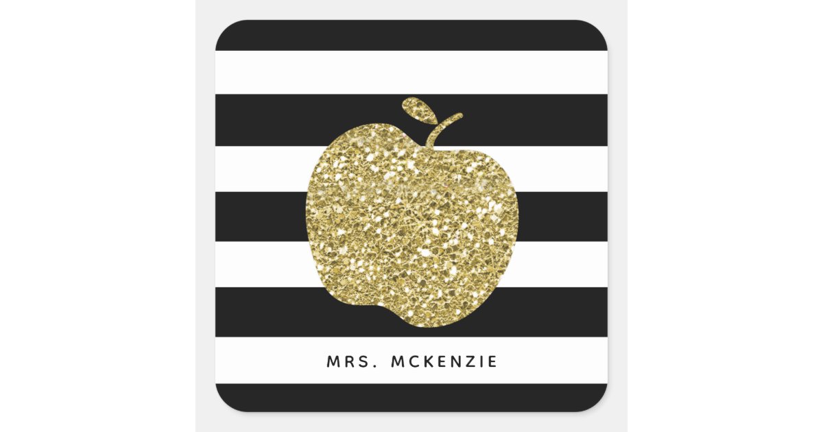 Gold Glitter Apple | Personalized Teacher Stickers | Zazzle