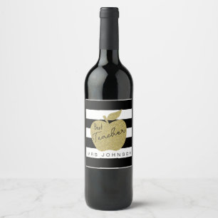Gold Glitter Apple Teacher Wine Label – Thank You 