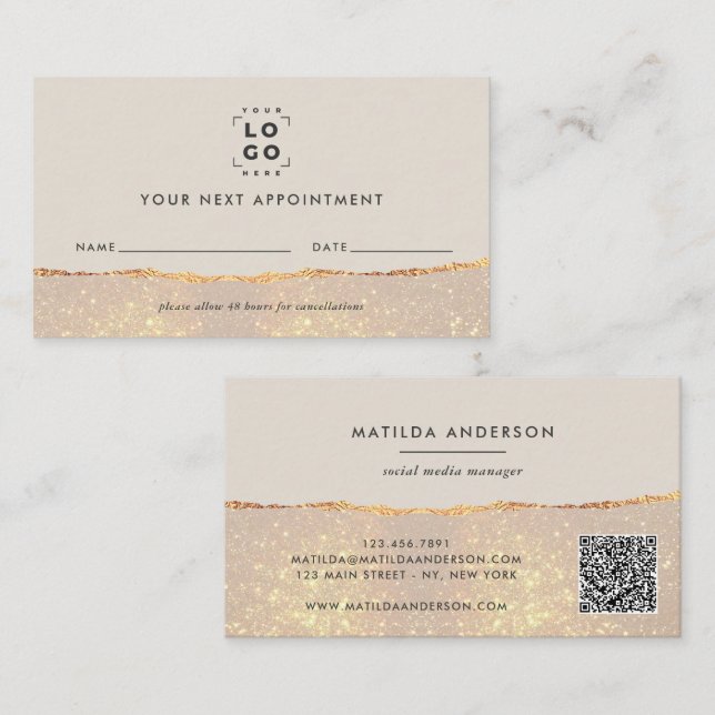 Gold Glitter Appointment Reminder & Business Card (Front/Back)