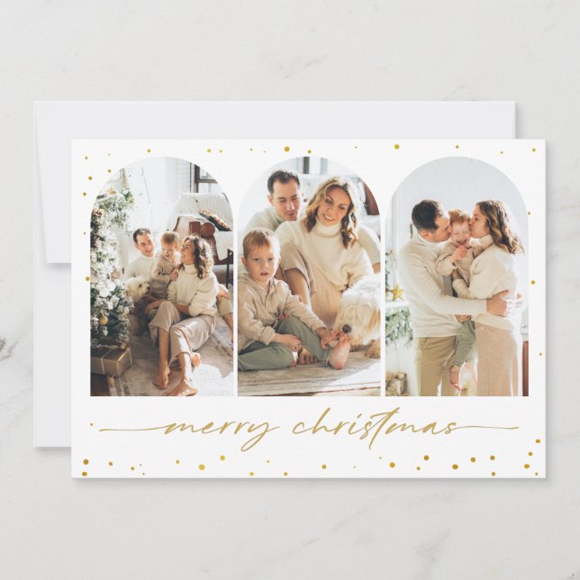 Gold Glitter Arch Christmas Photo Greeting Card (Front)