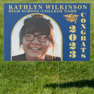 Gold Glitter Arch Custom Photo Graduation Yard Sign