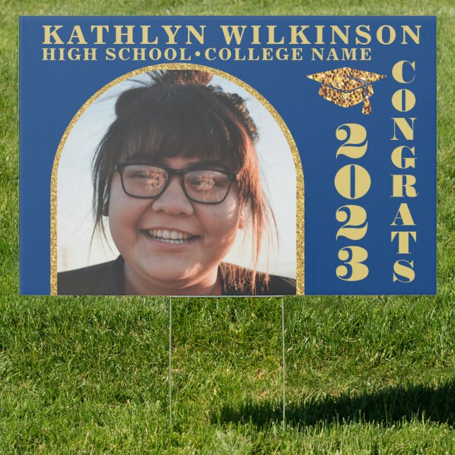 Gold Glitter Arch Custom Photo Graduation Yard Sign (Insitu)
