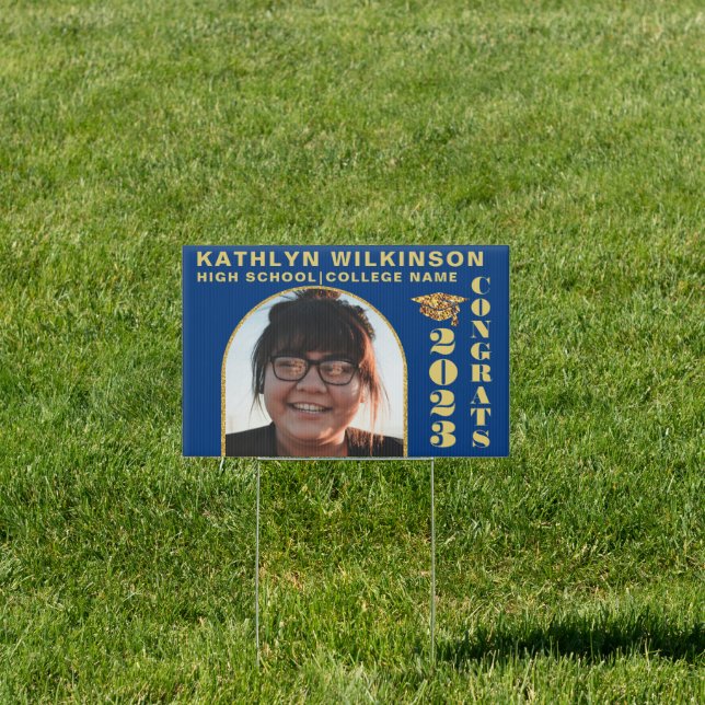 Gold Glitter Arch Custom Photo Graduation Yard Sign (Insitu)