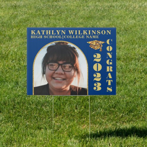 Gold Glitter Arch Custom Photo Graduation Yard Sign