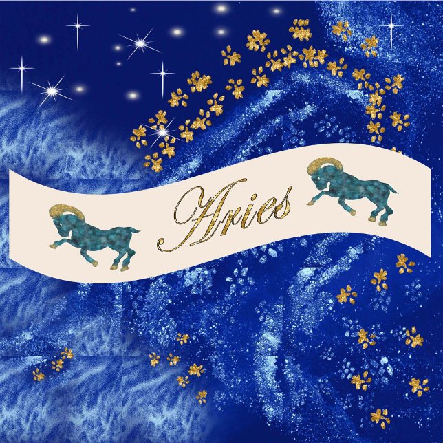 Gold Glitter Aries Zodiac Birthday Gift Satin Ribbon (Creator Uploaded)