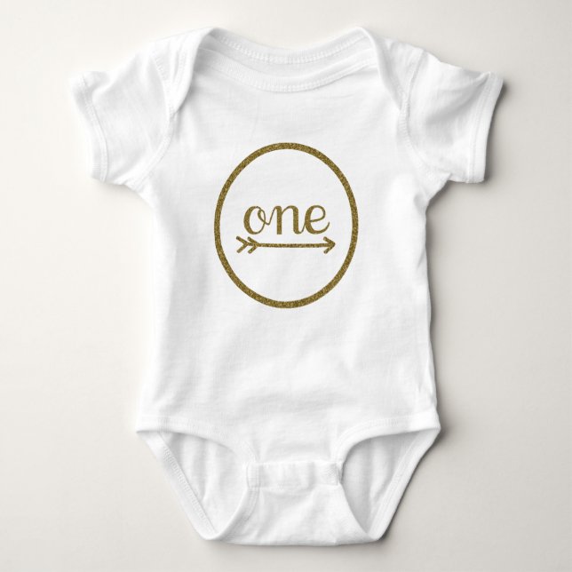 Gold Glitter Arrow One Baby's First Birthday Baby Bodysuit (Front)