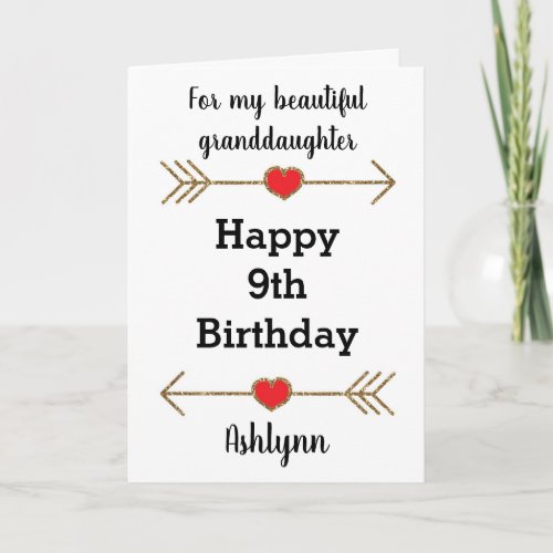 Gold Glitter Arrows & Red Hearts 9th Birthday