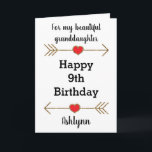 Gold Glitter Arrows & Red Hearts 9th Birthday Card<br><div class="desc">A modern arrows and hearts 9th birthday card for granddaughter, daughter, niece, etc. This gold glitter arrow and heart 9th birthday card can be personalized on the front of the card with the birthday girl's name. The inside birthday message can also be easily personalized. This modern 9th birthday card would...</div>