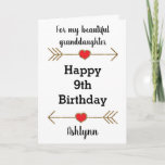 Gold Glitter Arrows & Red Hearts 9th Birthday Card<br><div class="desc">A modern arrows and hearts 9th birthday card for granddaughter, daughter, niece, etc. This gold glitter arrow and heart 9th birthday card can be personalized on the front of the card with the birthday girl's name. The inside birthday message can also be easily personalized. This modern 9th birthday card would...</div>