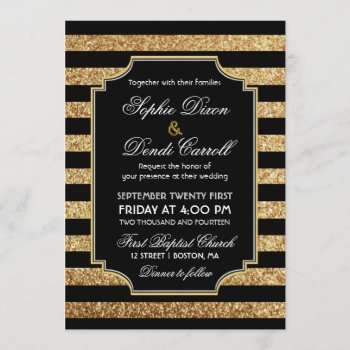 Gold Glitter Art Deco 1920s Wedding Invitation by SimplyInvite at Zazzle