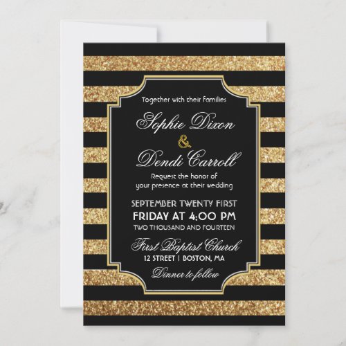 Gold Glitter Art Deco 1920s Wedding Invitation