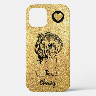 Gold Glitter Artistic Ink Shih Tzu iPhone 12 Case